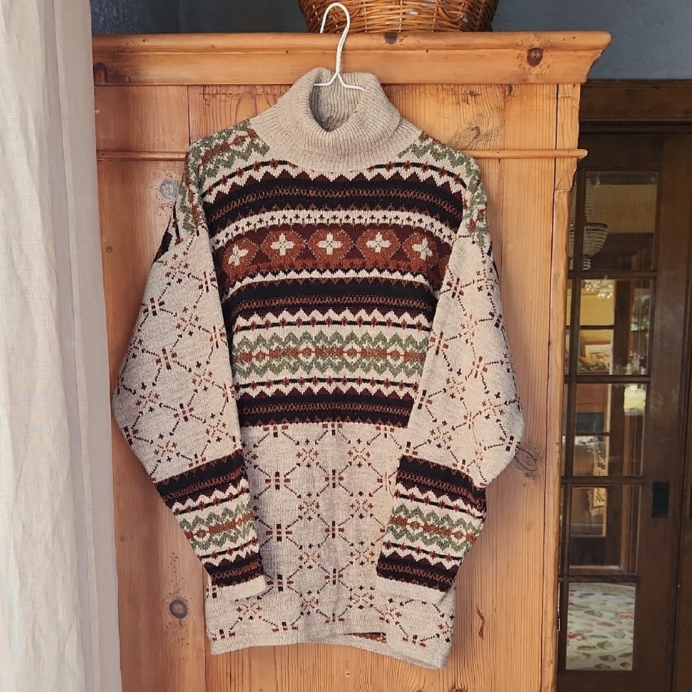 Women's Boho Beige and Brown Patterned Sweater